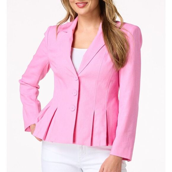 Cato Women’s Pink Linen Blend Pleated Blazer Jacket Sz 18/20W Barbiecore Career - Picture 1 of 8